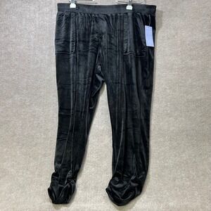 Hot in Hollywood Black Velour Lounge Pants 2X Ruched Cuffs Elastic Waist Pockets